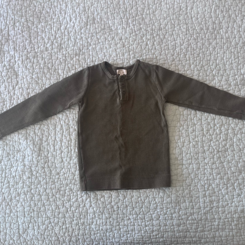 Kids Olive Green Long-Sleeve Waffle Henley Tee